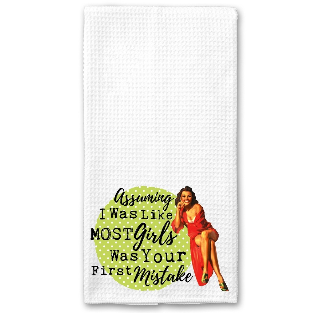 Retro Pinup Girl Waffle Weave Kitchen Towel Sassy Sarcastic Quote White 16x24